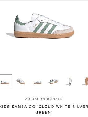 adidas Kids Samba OG Sneakers in White and Sage